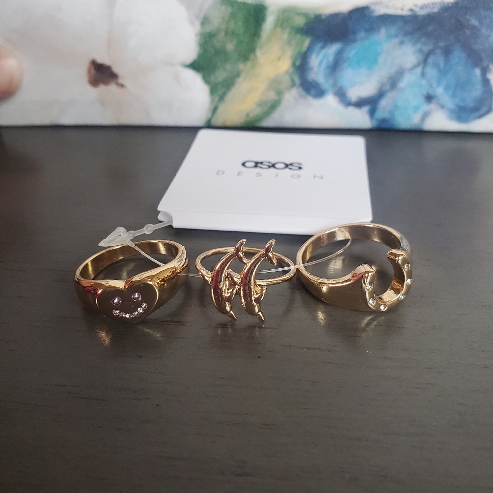🆑️ ASOS DESIGN | Set of 3 Gold Colored Rings sz M/L 7.5-9